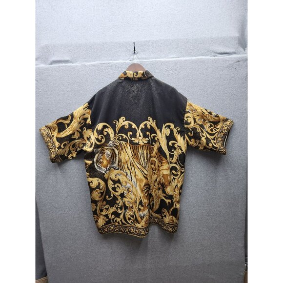VTGTiger Print Button-Up Shirt XXL Impaq Sports Wear Black & Gold 100% Polyester - Picture 5 of 5